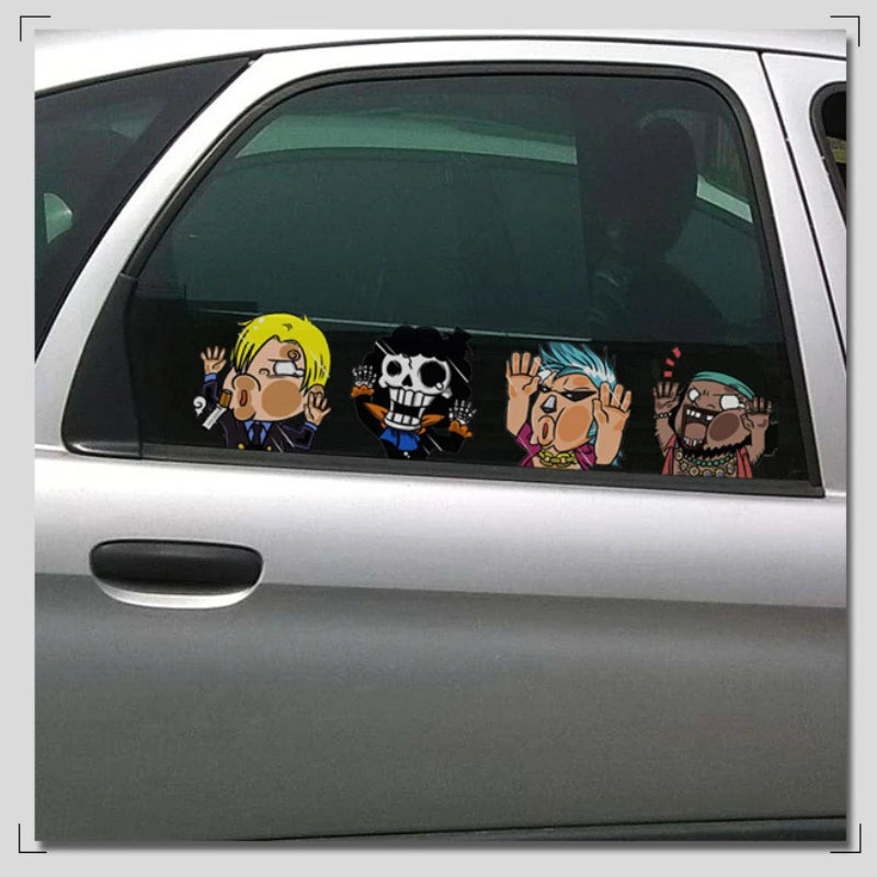Personalized 3D Cartoon Anime Car Stickers - Funny Face-Shaking Glass Decor