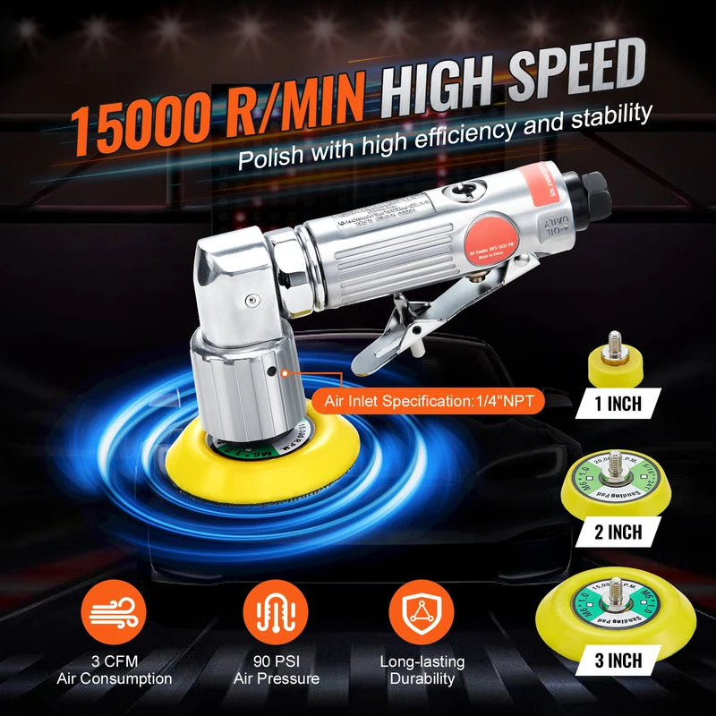 Mini Air Orbital Sander Set 1/2/3 Inch Pneumatic Polisher for Car & Surface Finishing