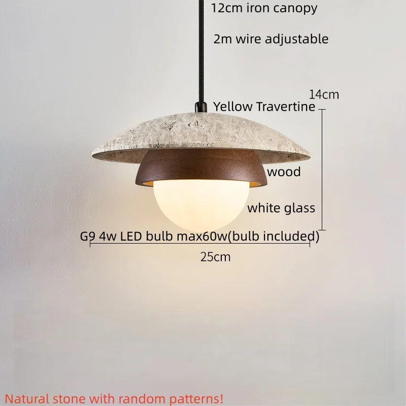Nordic Modern LED Pendant Light for Indoor Living Dining Rooms Yellow Travertine Hanging Lamp