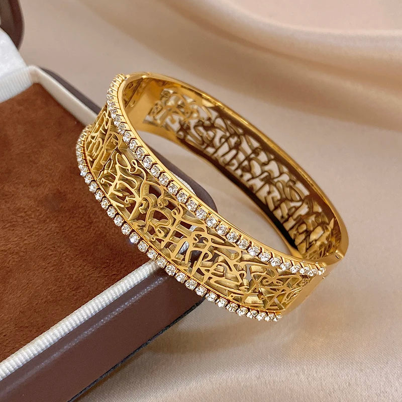 Exquisite Non-Fading Cuff Bangles for Women & Men Jewelry Set with Rhinestones