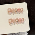 Handmade Press-On Nails with Bear Paw Design - Light Blue Fake Nail Tips, Full Cover, Korean Style