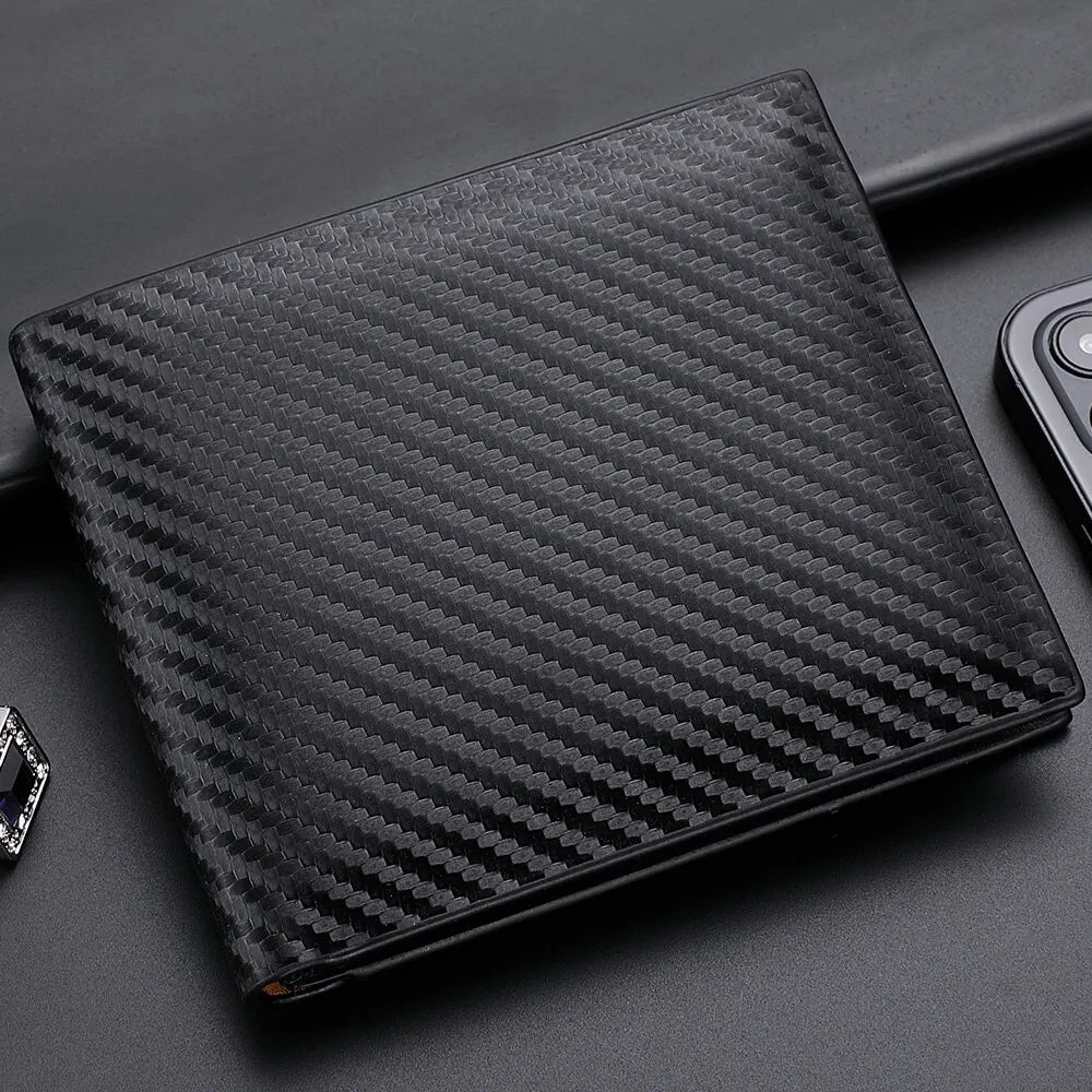 Men's Carbon Fiber Wallet with Zipper Change Holder - Slim Card & Bill Organizer