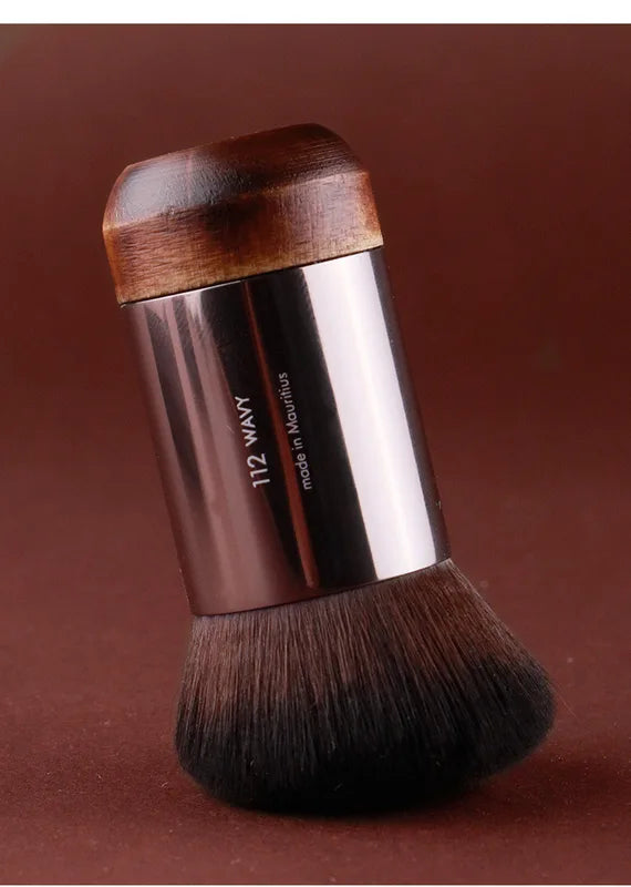 Portable Angled Foundation Makeup Brush - Natural Wood Handle, Synthetic Hair