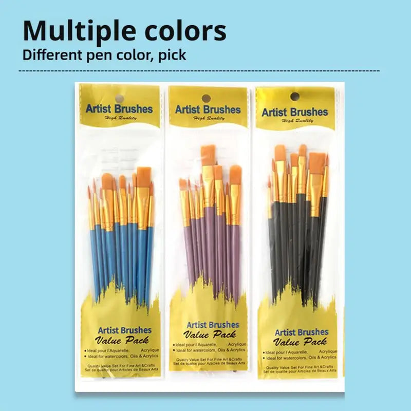 10Pcs Art Paint Brush Set for Acrylic Watercolor Oil & Crafts - Multi-Size Artist Tools