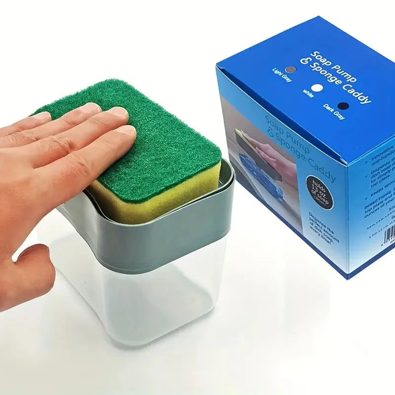 Automatic Soap Dispenser with Sponge Holder for Kitchen Sink - Press Bottle Cleaning Tool Set