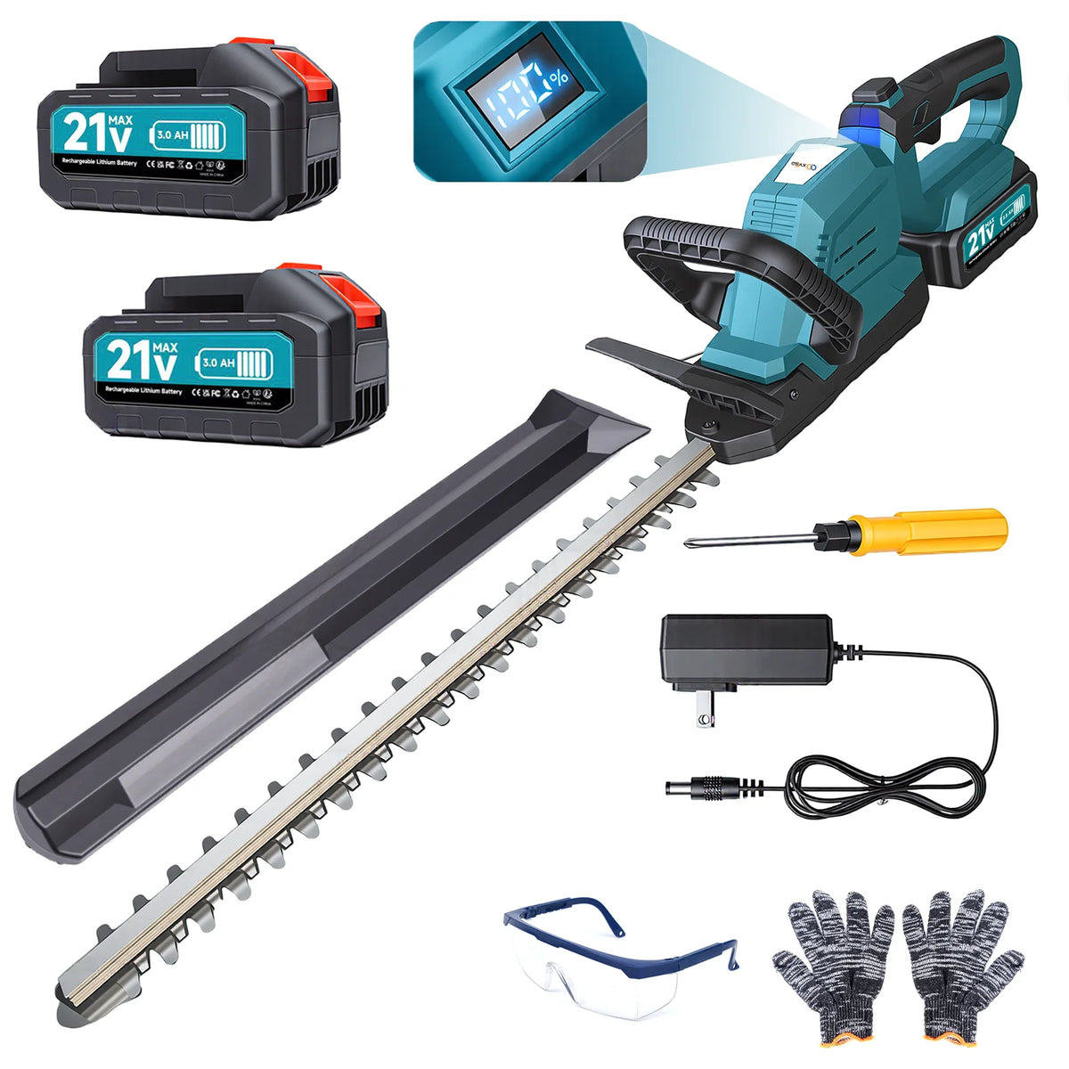 Cordless Hedge Trimmer 20'' with 3000RPM Motor & 180° Rotatable Head