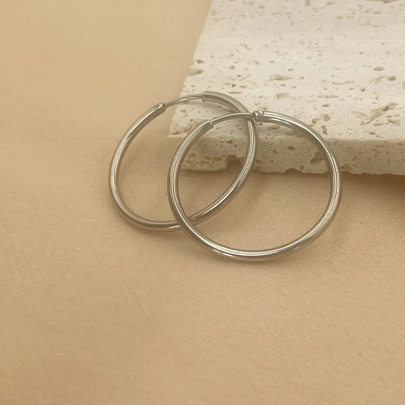 Minimalist Stainless Steel Hoop Earrings for Women – 12-70mm Round Gold or Silver Plated Jewelry