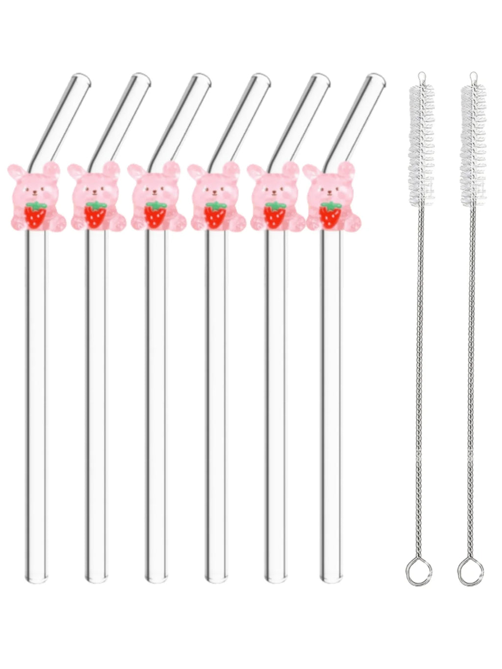 Cartoon Rabbit & Bear Glass Drinking Straws, Reusable Bendable Drinkware for Smoothies & Cocktails