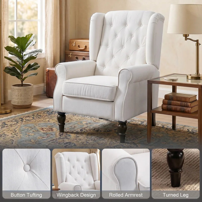 Mid-Century Modern Accent Armchair with Tufted Upholstery and Wooden Legs