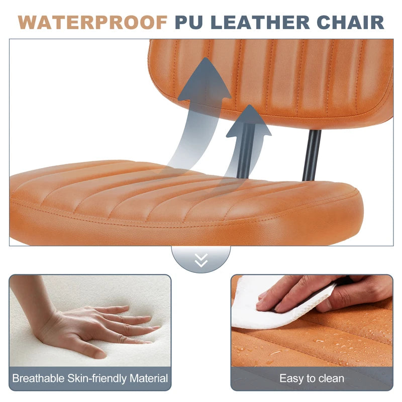 Adjustable Lumbar Support Office Chair - Swivel PU Leather Computer Desk Chair