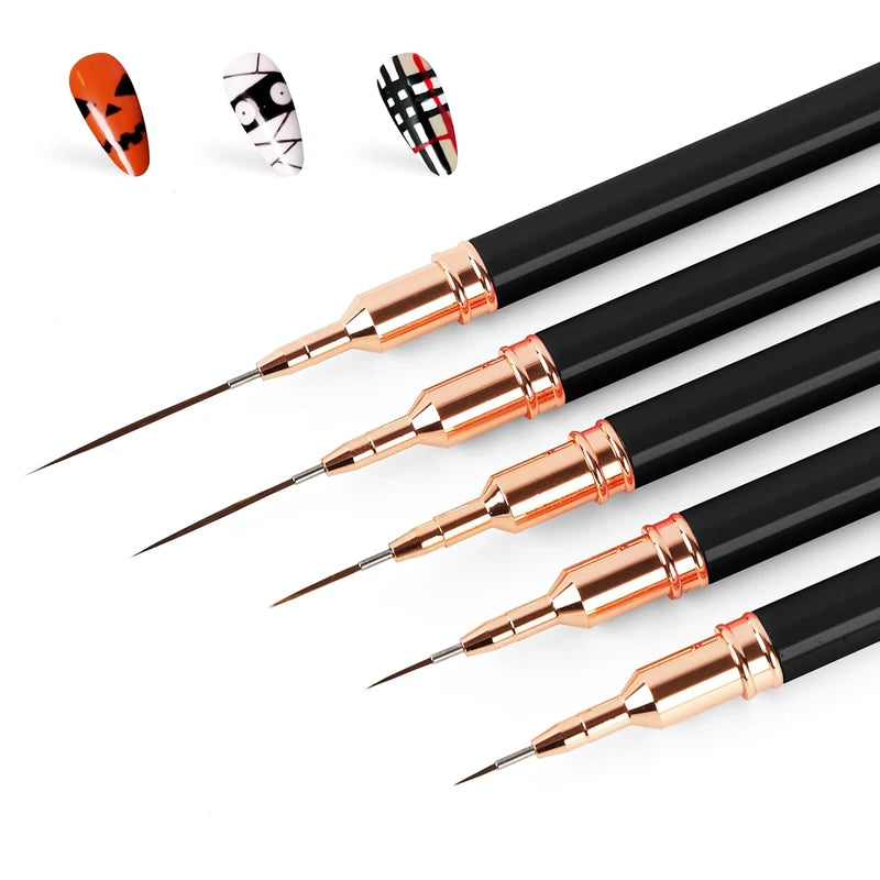 Professional Nail Art Liner Brush Set with 5 Sizes - Fine Detail Painting & French Stripe