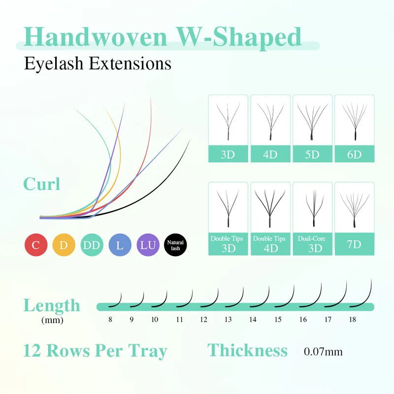 7D W Shape Premade Eyelash Extensions Natural Soft Light Full Dense Lashes