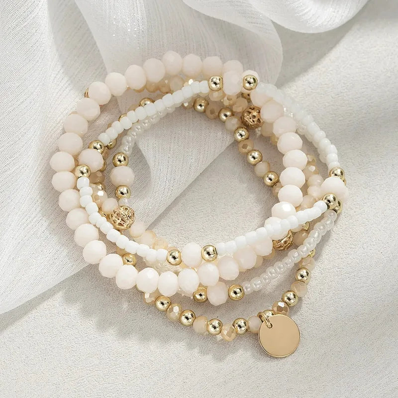Charm Resin Beaded Bracelet Set for Women - Elastic Chain Jewelry Pack