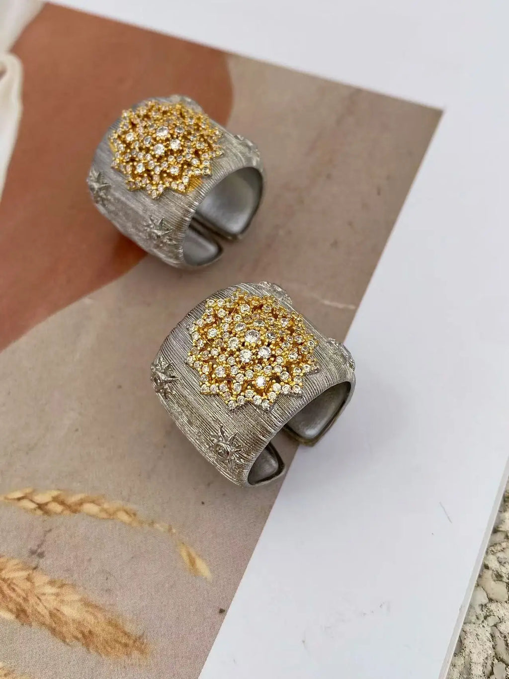 European and American Retro Copper Gold-Plated Zirconia Jewelry Ring and Bangles Set