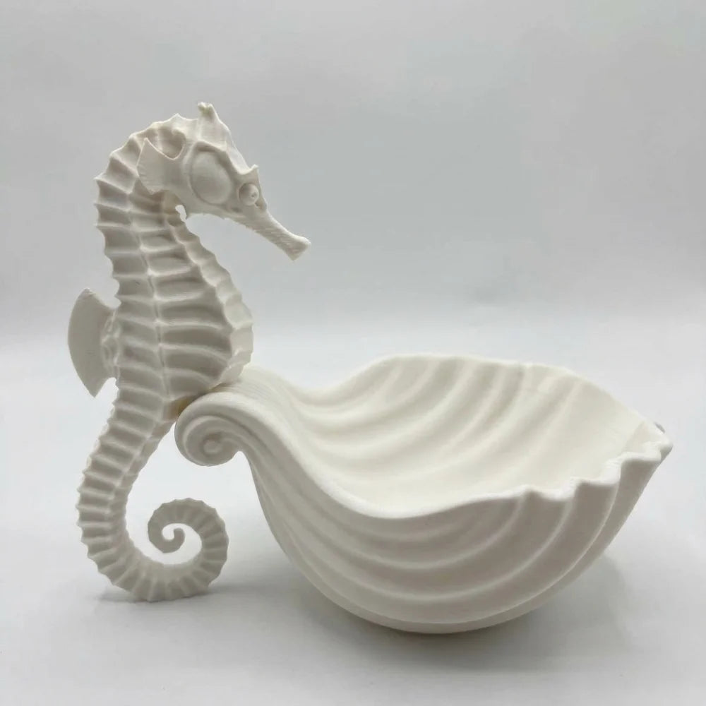Seahorse-Shaped Plastic Jewelry Storage Tray - Desktop Organizer, White
