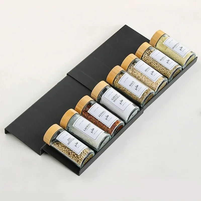Adjustable 4-Layer Kitchen Spice Drawer Organizer for Jars and Bottles