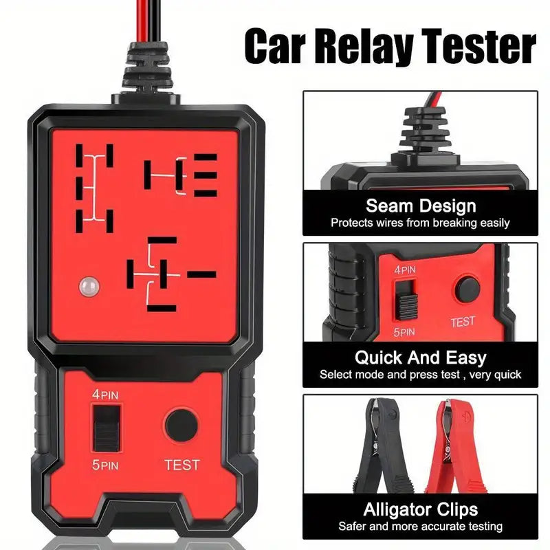 12V Car Battery Tester - Automotive Voltage and Relay Checker with LED Indicator