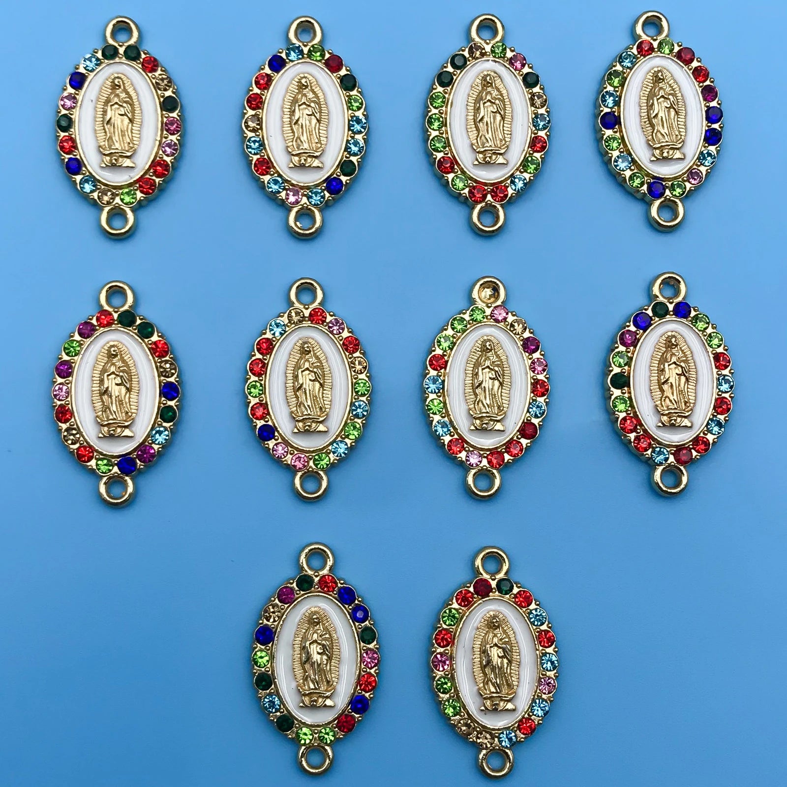 10/12Pcs Rhinestones Enamel Virgin Mary Charms for Jewelry Making Findings & Crafting