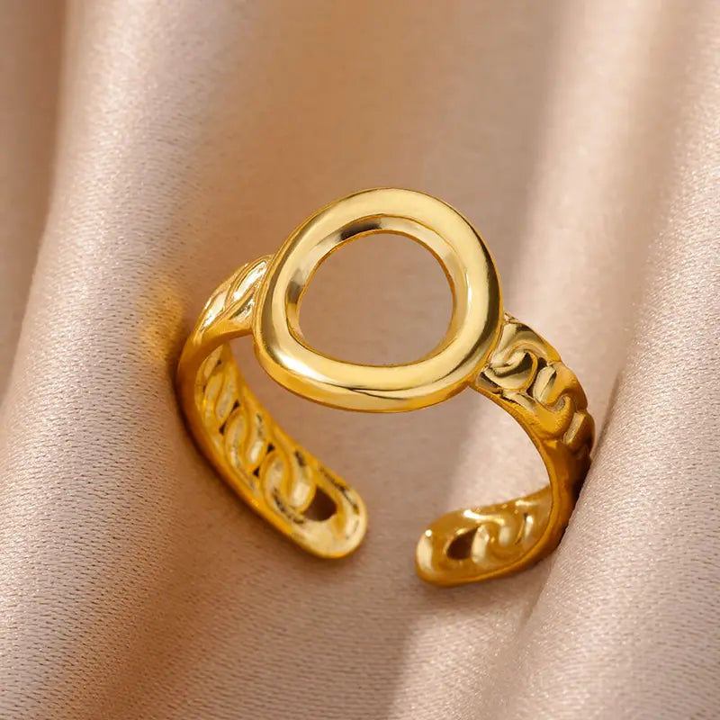 Stainless Steel Geometric Open Ring for Women - Waterproof Vintage Jewelry