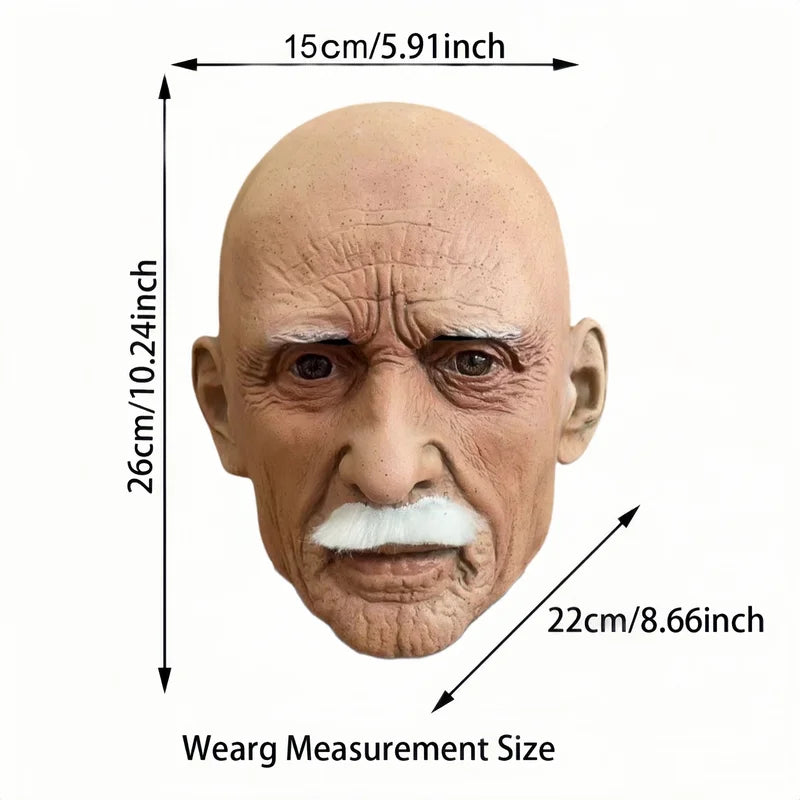 Realistic Old Man Latex Mask - Bald Grandpa Face for Halloween Costume Party