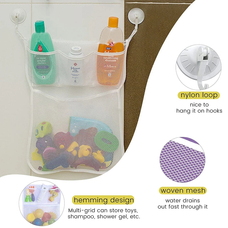 Baby Shower Mesh Bath Toy Storage Bag with Strong Suction Cups for Kids & Toddlers
