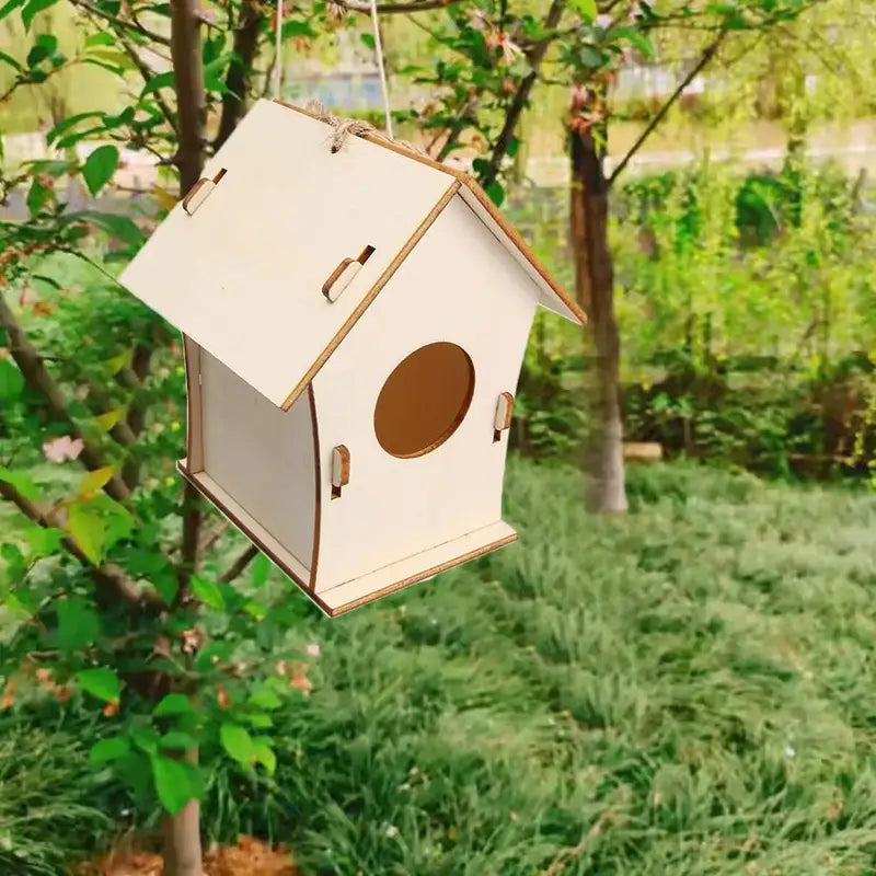 Wooden Outdoor Hanging Bird Cage Birdhouse - DIY Rustic Garden Nester