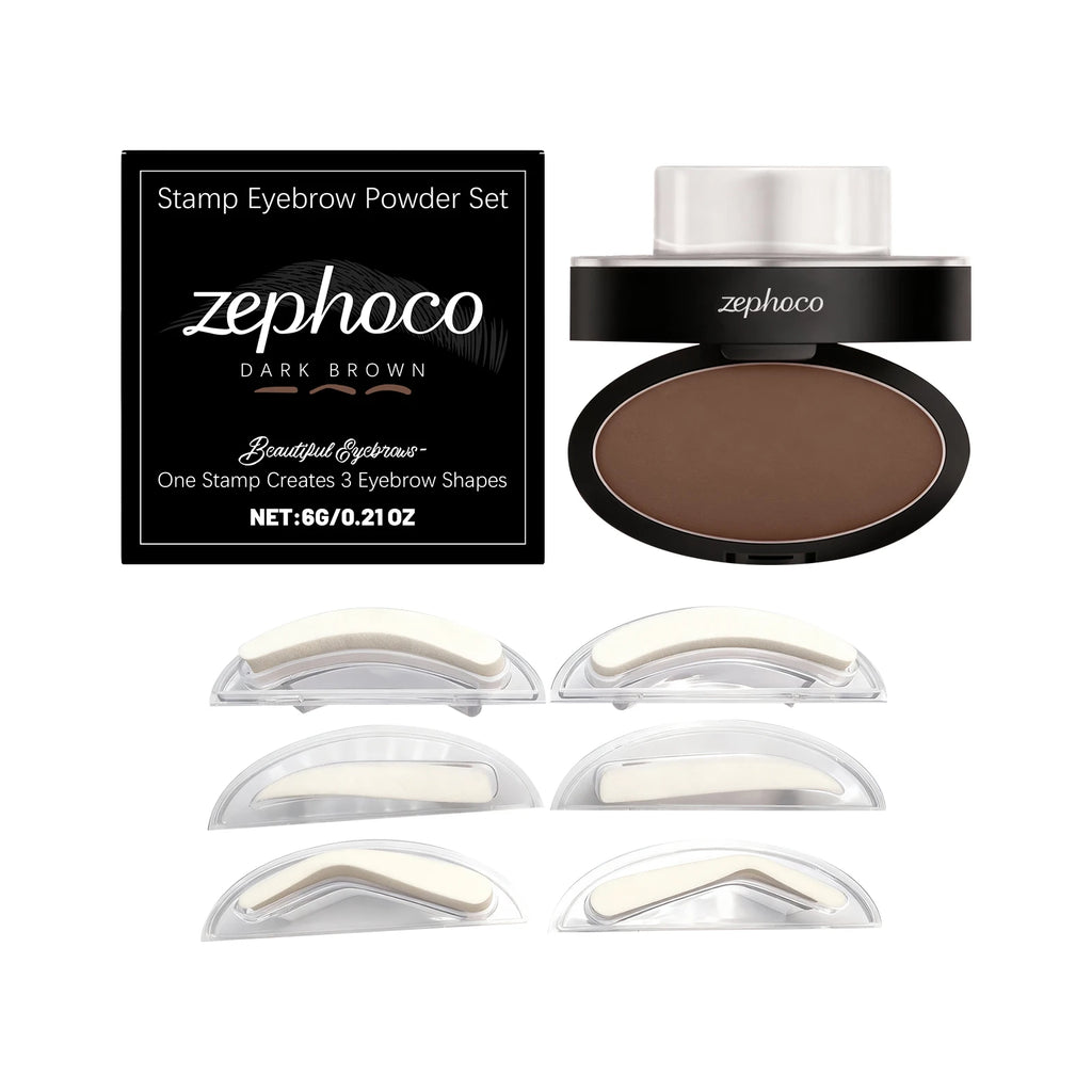 Waterproof Eyebrow Stamp Kit with 3 Shapes & Long-Lasting Powder - Natural Brow Makeup