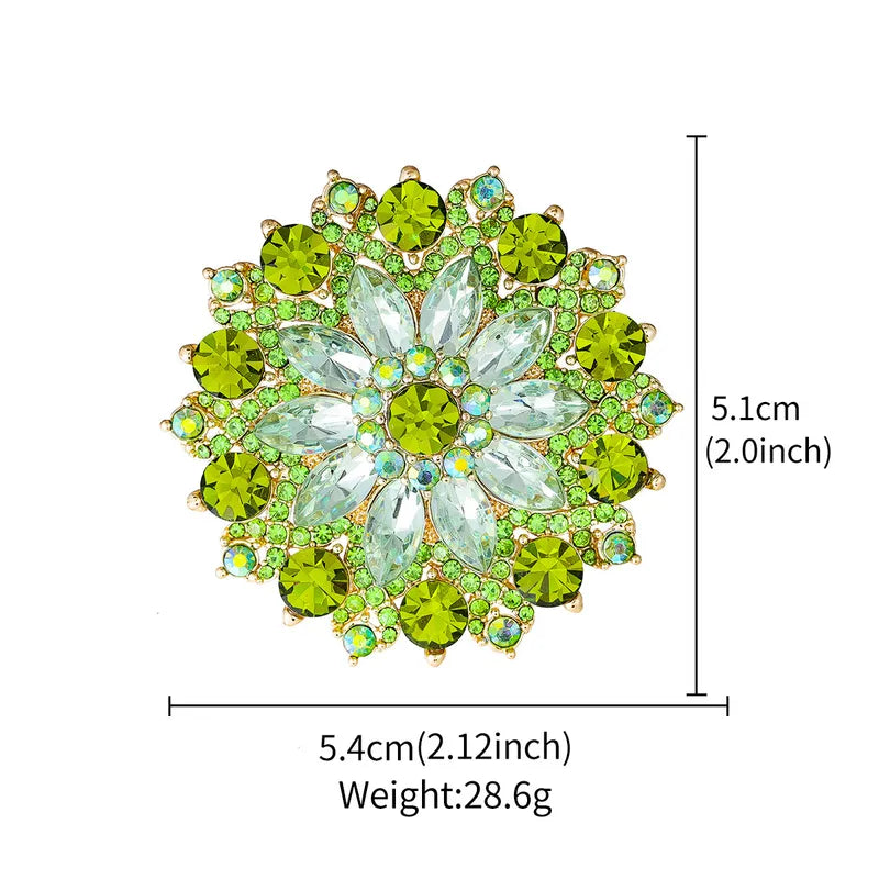 Green Rhinestone Sunflower Brooches for Women - Party Jewelry & Accessories