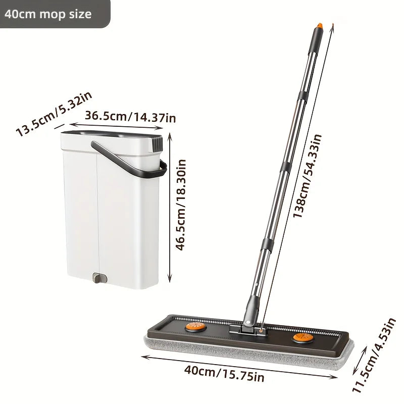 Spin Flat Mop Set with Bucket and Scraper - Hands-Free Household Floor Cleaning