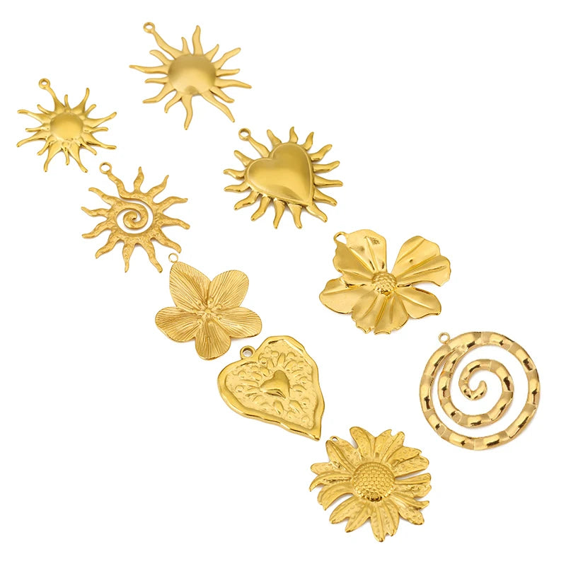 4pcs Stainless Steel Vintage Sunflower Heart Spiral Vortex Charms for DIY Jewelry Making