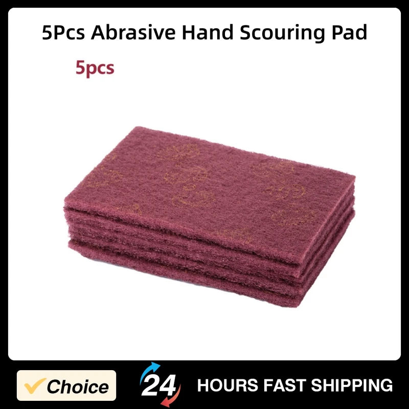 5Pcs Abrasive Hand Scouring Pads for Cleaning and Polishing - Green & Red