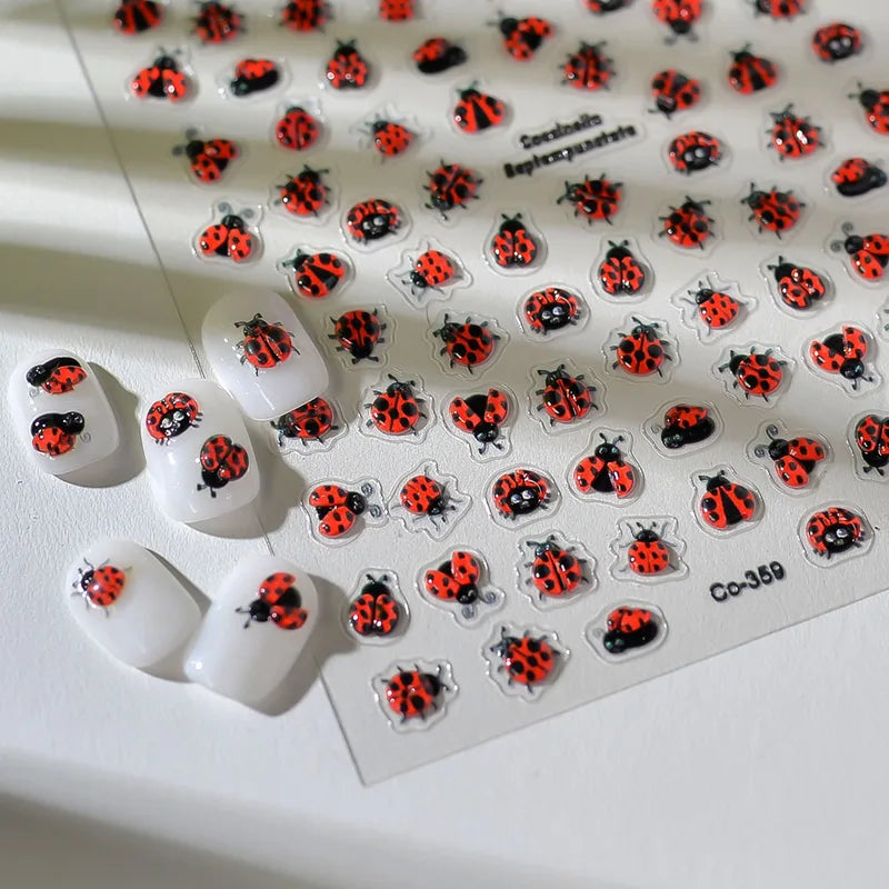 Cute Summer Insect Nail Art Stickers - 5D Embossed Self-Adhesive Decals