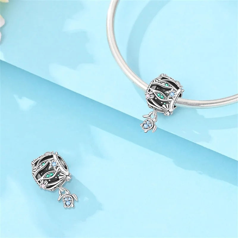 Sterling Silver Heart Shaped Charm Bead with CZ Zircon for DIY Jewelry Making