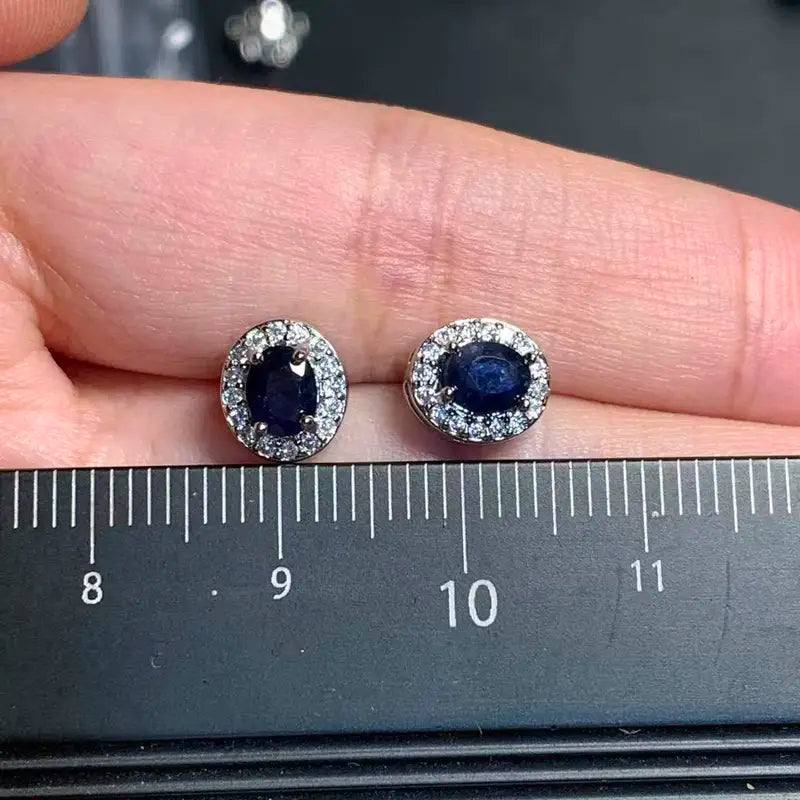 Natural Sapphire Stud Earrings for Women - Handmade Copper Jewelry Gift
