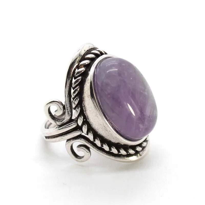 Vintage Adjustable Gemstone Ring for Men & Women - Rose Quartz, Amethyst, Onyx, Agate Jewelry