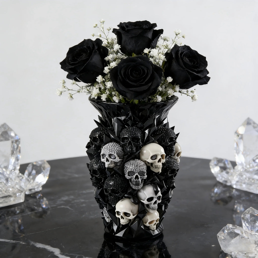 3D Skull Decorative Vase - Gothic Resin Flower Holder for Halloween & Home Decor