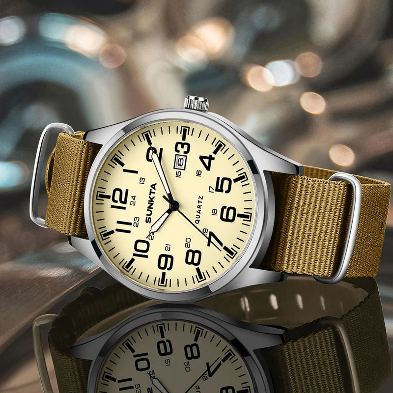 Men's Quartz Military Sports Watch Waterproof Luminous Nylon Leather