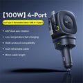 100W Car Charger with Dual USB-C Ports Fast Charging Retractable Cable 450° Rotation