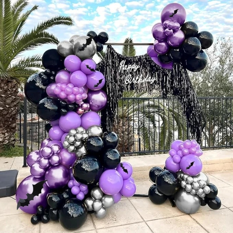 Halloween & Party Balloon Kit - 116 Pieces Black Purple Silver Latex Balloons