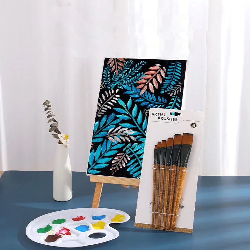 Flat Paint Brush Set for Oil Watercolor Acrylic Art Supplies - Wooden Handle Nylon Hair