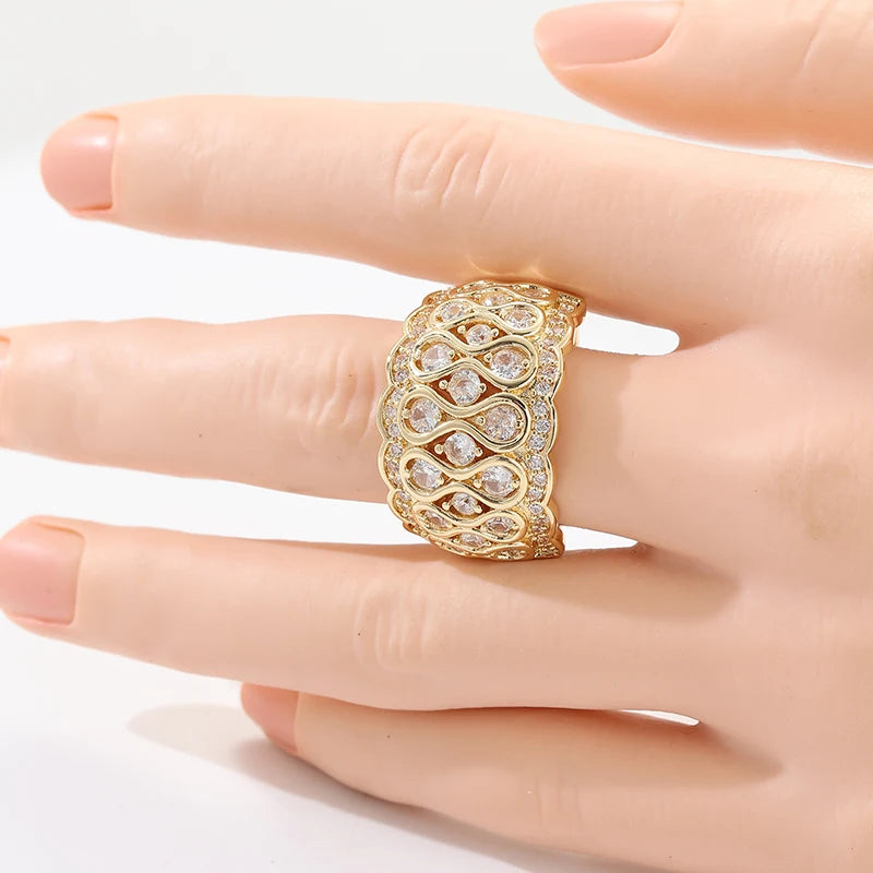 Golden Plated Zirconia Women’s Ring Elegant Fashion Jewelry Banquet Festival Accessory