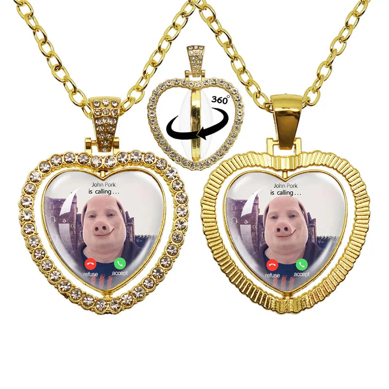 Humorous Pig Call Phone Necklace - Heart-Shaped Pendant Jewelry Gift for Pig Lovers