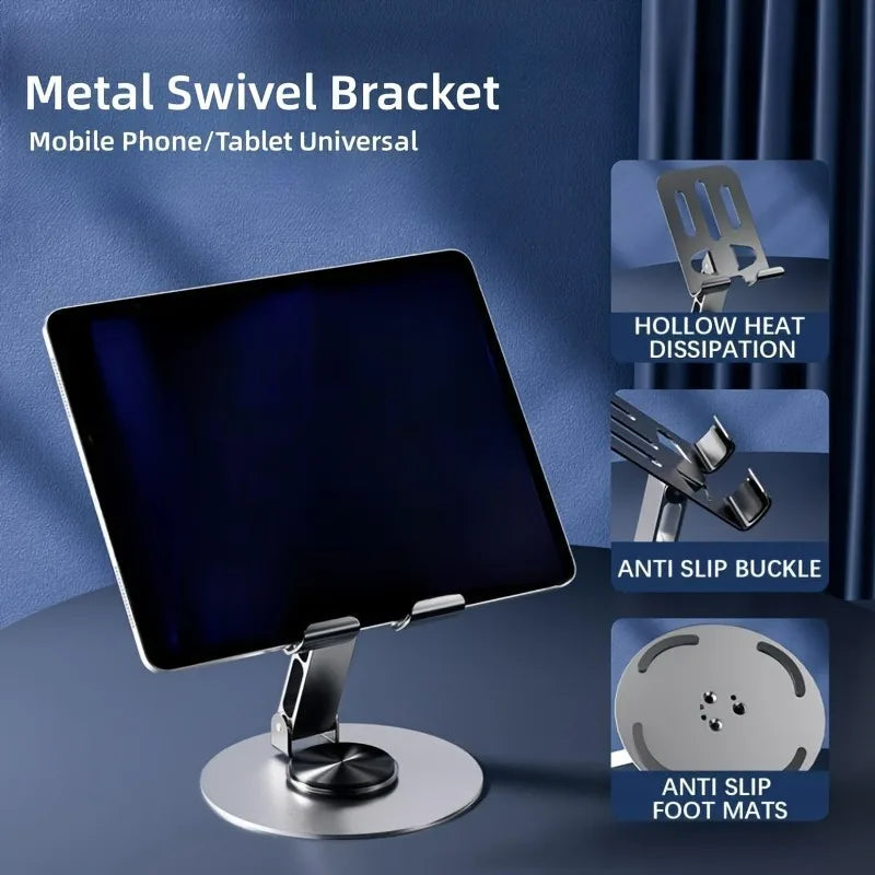 All-Metal Foldable Phone & Tablet Stand 720° Rotation Anti-Slip Support