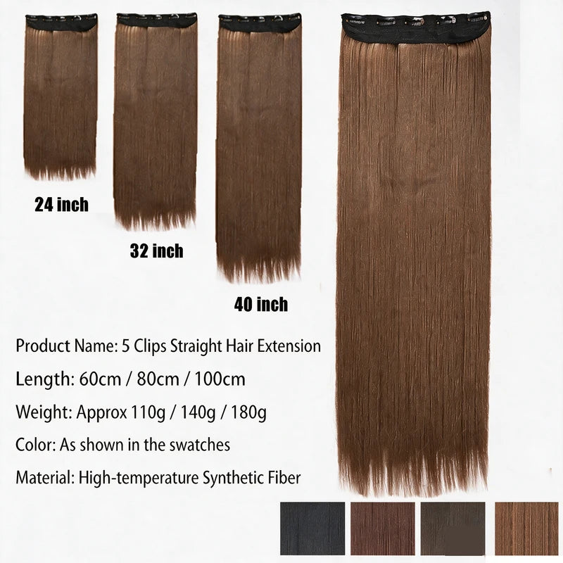 Clip-In Hair Extensions Long Straight Synthetic Hair - Natural Feel & Easy Application