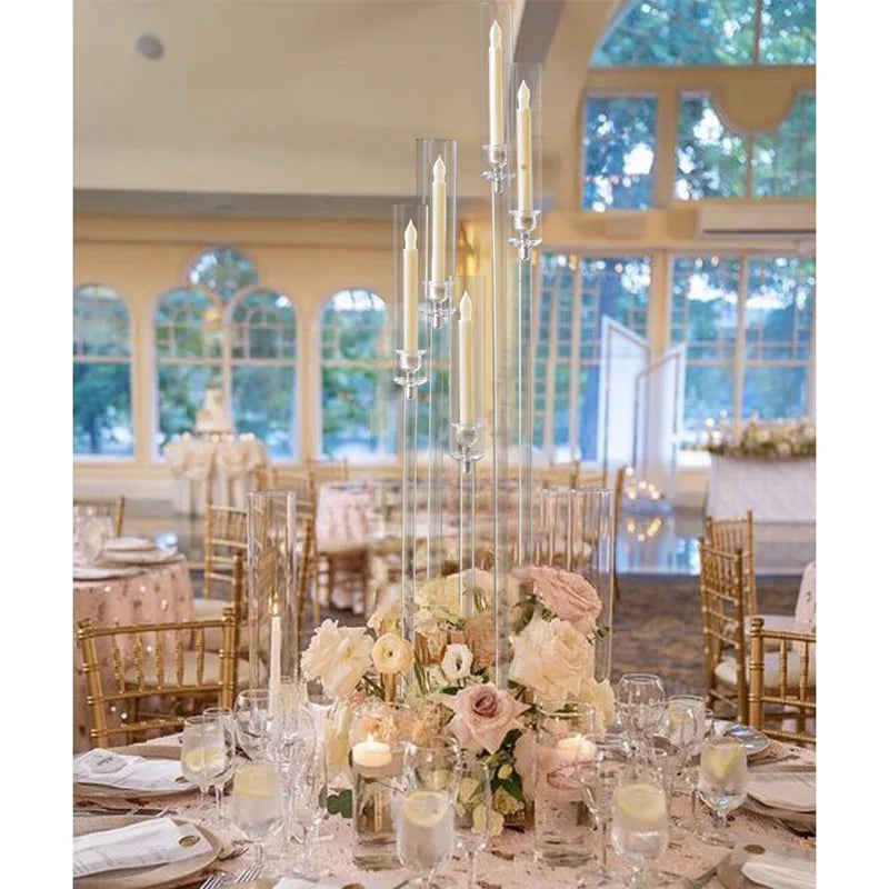 Tall Clear Acrylic Floor Candelabra 5 Arm Candle Holder for Wedding & Party Decor 10PCS