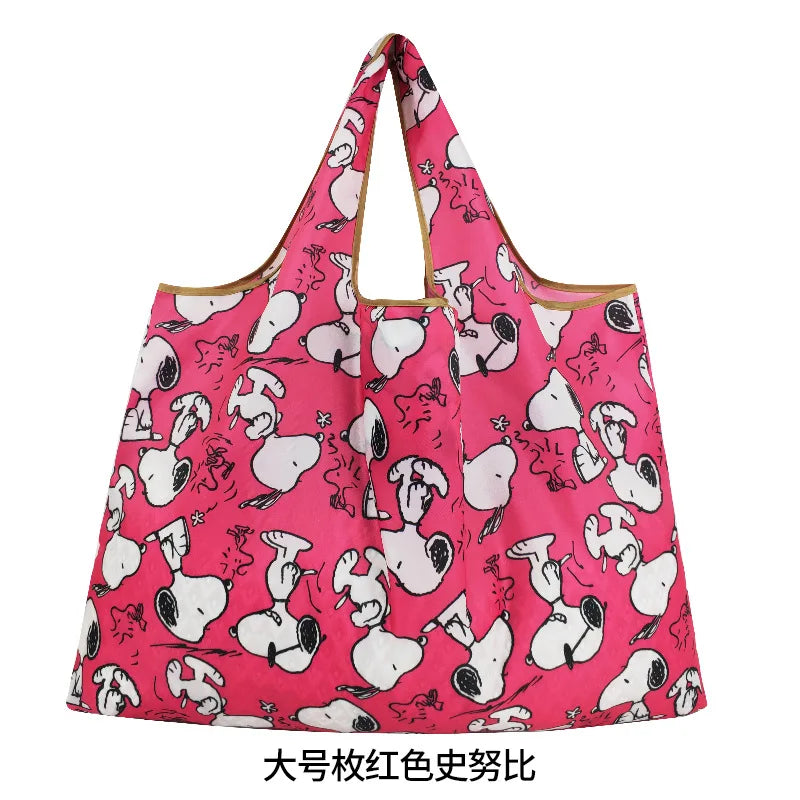 Large Capacity Foldable Reusable Shopping Bag with Snoopy Print Eco-Friendly Waterproof Tote