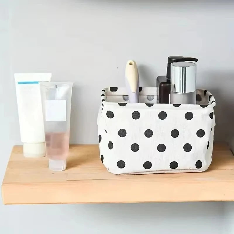 Black & White Polka Dots Storage Box with Handle - Modern Fabric Organizer