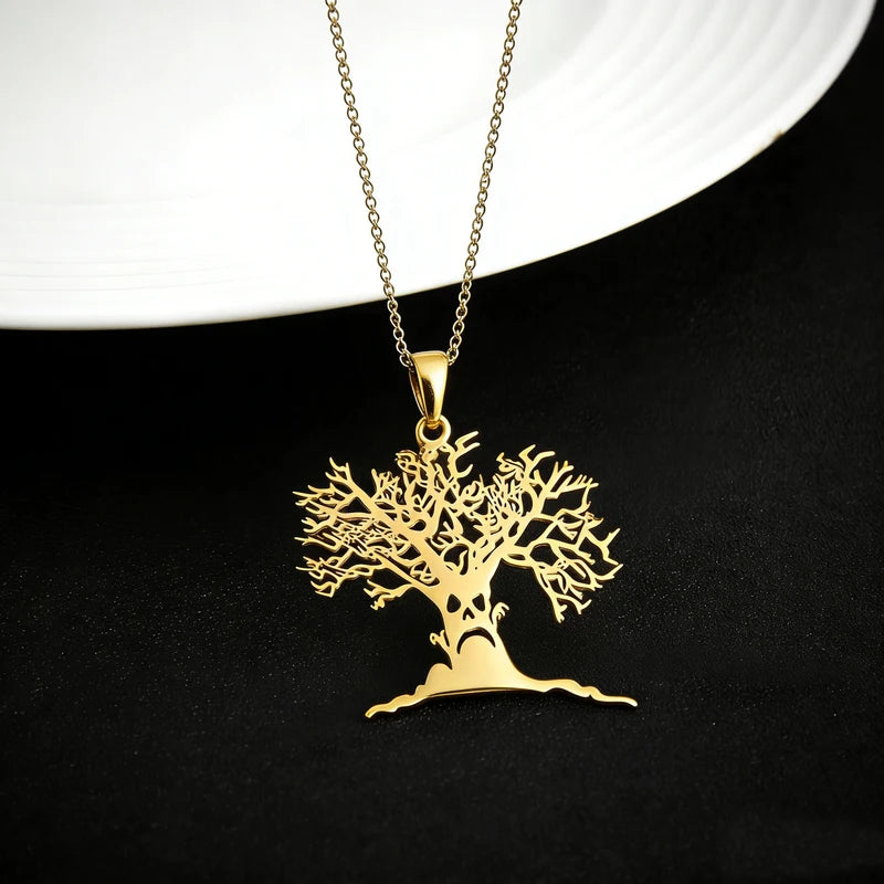 Scary Tree Necklace Gothic Pendant Chain Halloween Jewelry for Men & Women