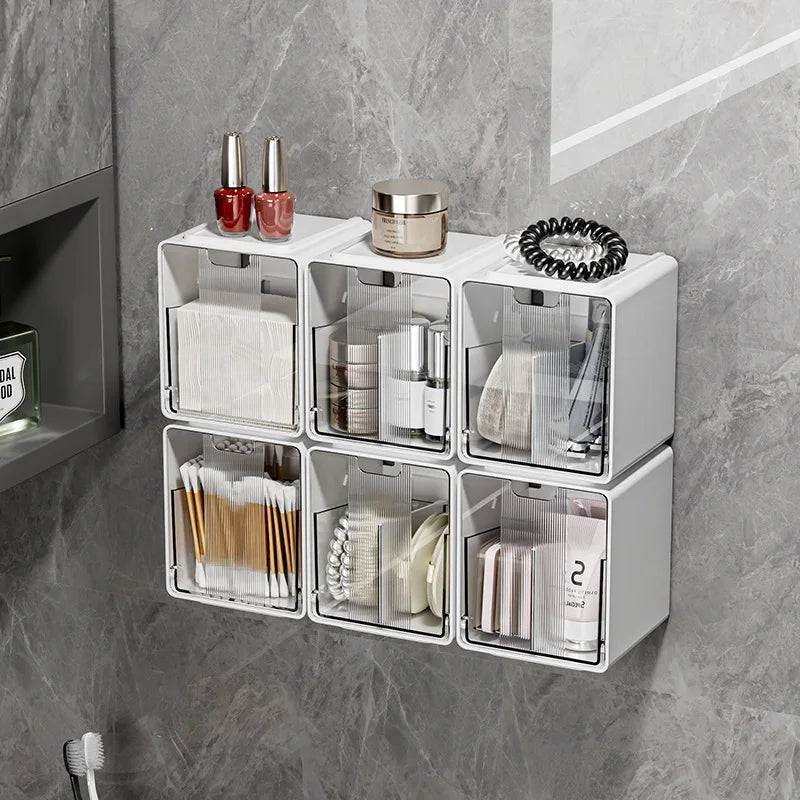 Clear Pull-Out Bathroom Storage Box for Cotton Swabs & Pads - No-Drill Organizer