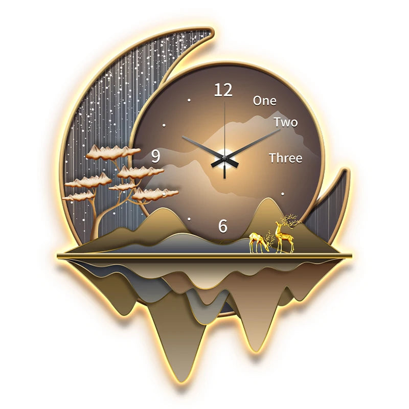 Creative Wall Clock with Decorative Lamp for Living Room & Restaurant Decor